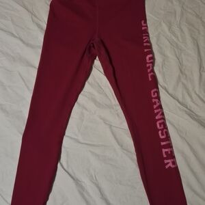 Spiritual Gangster Fuchsia Leggings with Gold Logo Detail